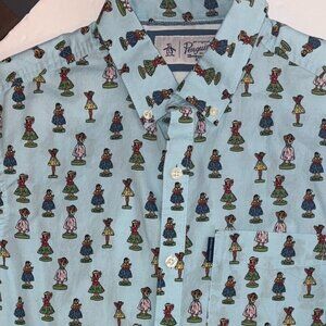 Men's Penguin By Munsingwear Hawaiian Aloha SSBD Wahine Dancing Hula Girls Small